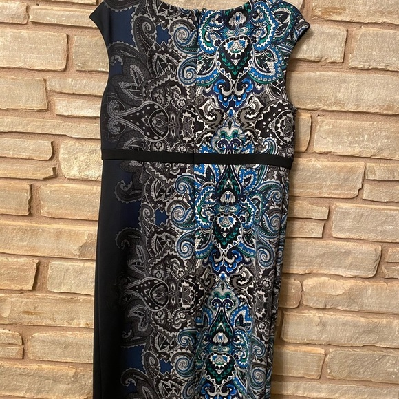 Chicos Dress Size 1.5 Omber Paisley Carbon Blue Sleeveless Sheath,Soft& stretchy - Picture 2 of 10